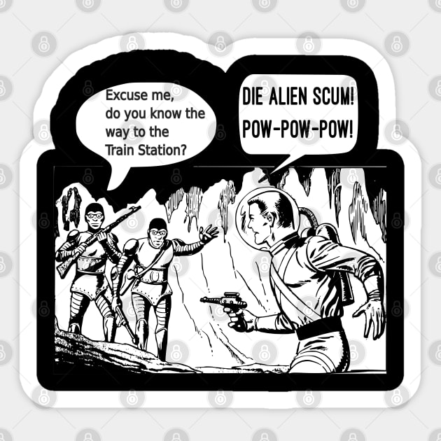 Welcome Friendly Aliens. Fun comic sci-fi fun. Sticker by BecomeAHipsterGeekNow